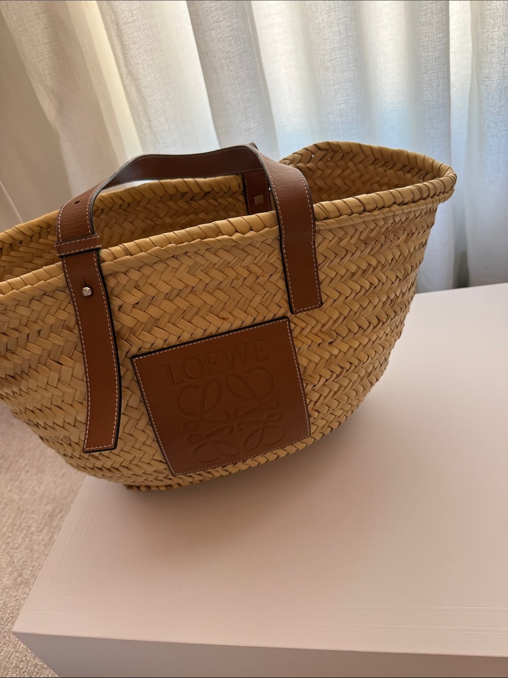 Loewe Tan Leather-Trim Woven Straw Tote